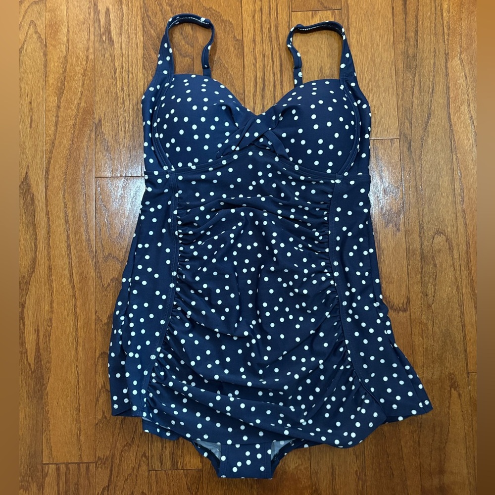 New Merona Blue and White One Piece Swimsuit with Ruching